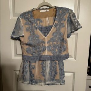 Altar'd State Blue Floral Lace Blouse and Skirt Set